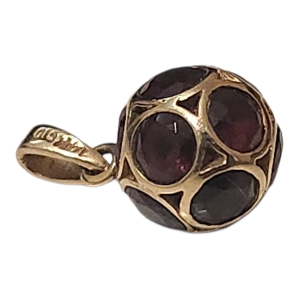 Clyde Duneier 14K Gold Round Garnet Ball January Charm Pendant CID Anniversary‎ - Picture 2 of 5
